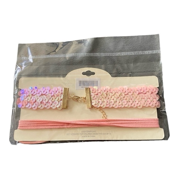 NWT-TWO SETS OF CHOKERS-BLACK & PINK - Picture 5 of 5